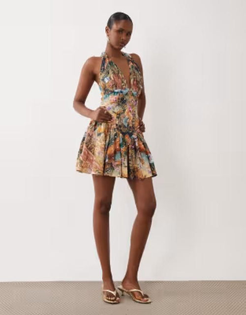 Long Sleeves, Three Quarter Sleeve Asos Luxembellished Halter Neck Mini Dress