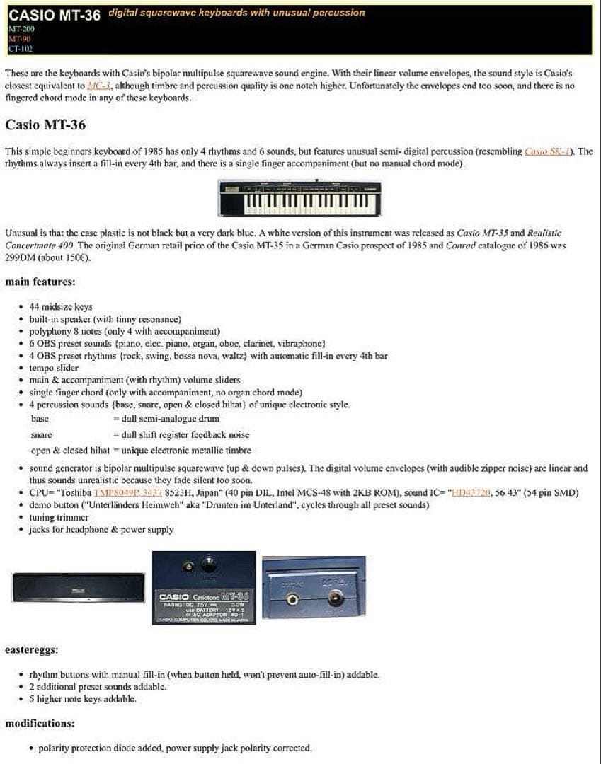 Casio Analog Synthesizers Mt-36