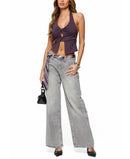 Long Sleeve Edikted Prima Twisted Split Front Halter Topurple