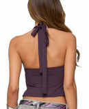 Long Sleeve Edikted Prima Twisted Split Front Halter Topurple