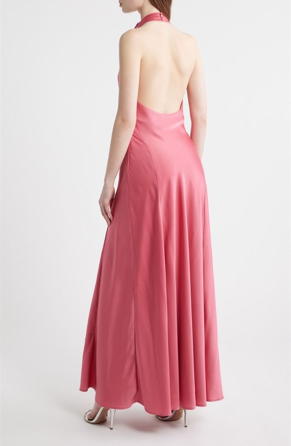 Long Sleeves, Three Quarter Sleeve Wayf Sibella Cowl Halter Neck Satin Gown