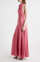 Long Sleeves, Three Quarter Sleeve Wayf Sibella Cowl Halter Neck Satin Gown