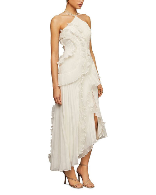 Long Sleeves, Three Quarter Sleeve Amur Lorelie Halter Gown Ivory