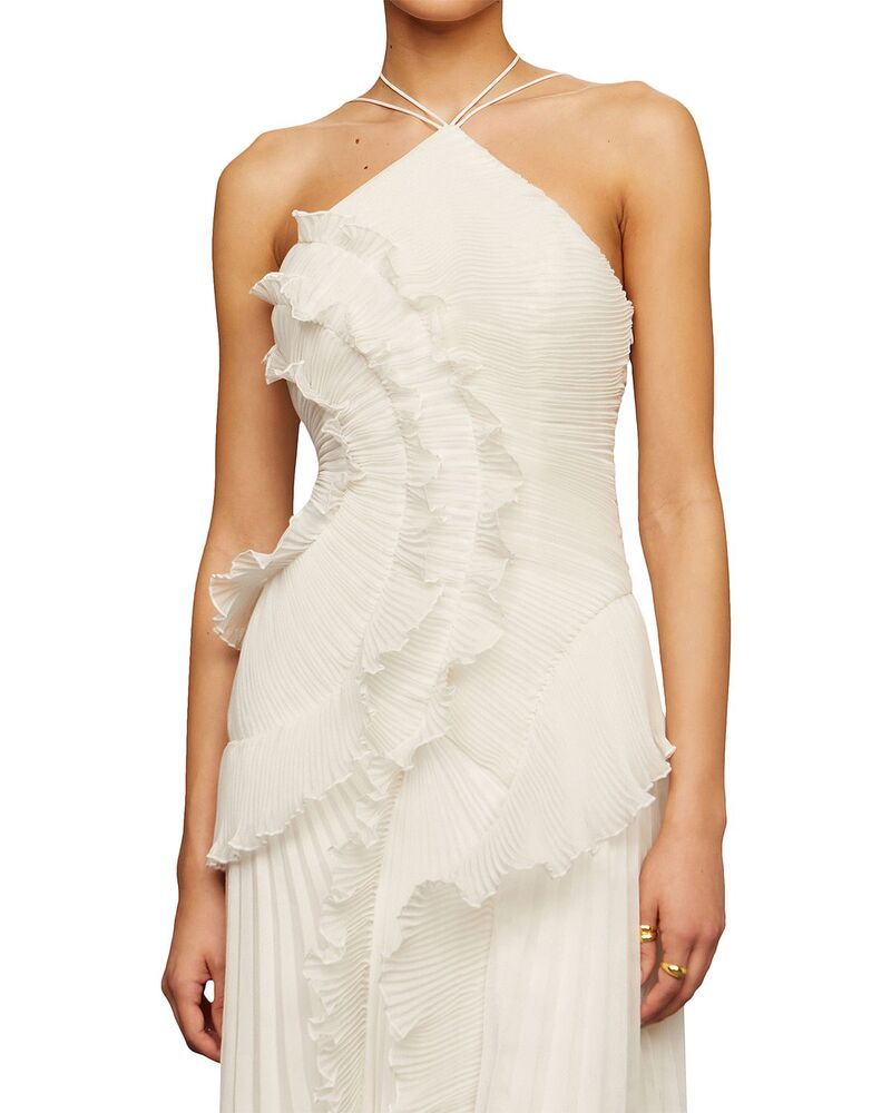 Long Sleeves, Three Quarter Sleeve Amur Lorelie Halter Gown Ivory