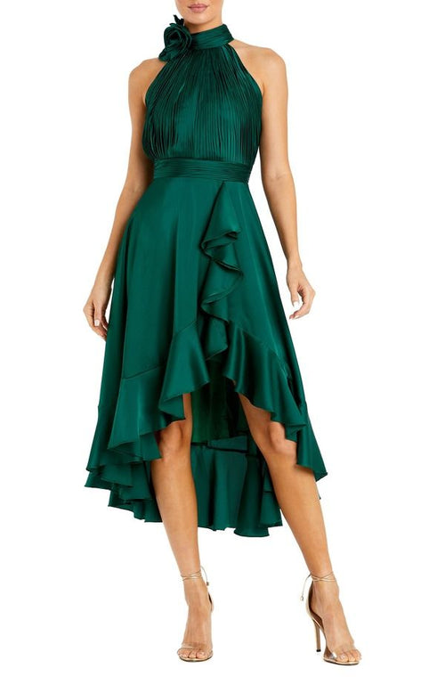 Long Sleeves, Three Quarter Sleeve Mac Duggal Halter Neck Flower Detail Ruffled