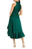 Long Sleeves, Three Quarter Sleeve Mac Duggal Halter Neck Flower Detail Ruffled