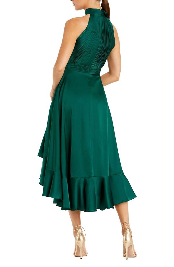 Long Sleeves, Three Quarter Sleeve Mac Duggal Halter Neck Flower Detail Ruffled