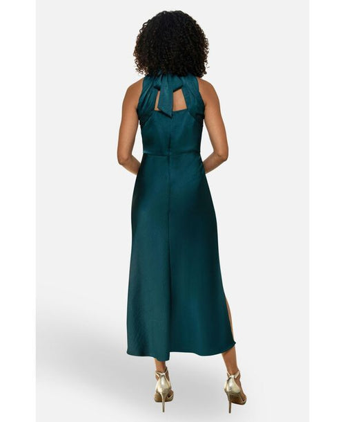 Yumi Kim Long Sleeves, Three Quarter Sleeve Womensatin Halter Neck Midi Dress