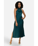 Yumi Kim Long Sleeves, Three Quarter Sleeve Womensatin Halter Neck Midi Dress