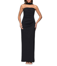 Others Xscape Halter Scuba Crepe Ruched Back Draping Sheath Gown Black
