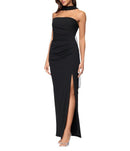 Others Xscape Halter Scuba Crepe Ruched Back Draping Sheath Gown Black