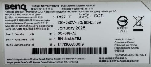 Benq Display Monitor Body Mobiuz Ex271 180Hz 27