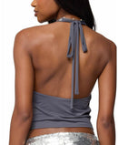 Long Sleeve Edikted Briella Cowl Neck Halter Top Darkgray