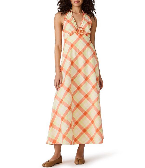 Steve Madden Long Sleeves, Three Quarter Sleeve Tania Plaid Printed Halter Neck