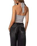 Long Sleeve Edikted Reissa Criss Cross Halter Top Gray
