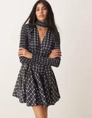 Others Asos Design Halterneck Mini Dress And White Plaid Mono Check