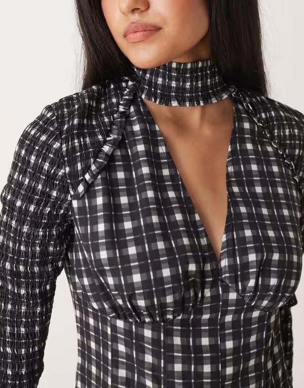 Others Asos Design Halterneck Mini Dress And White Plaid Mono Check