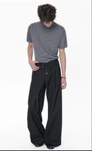 Slacks Embroidered Foldover Waist Wide