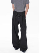 Slacks Embroidered Foldover Waist Wide