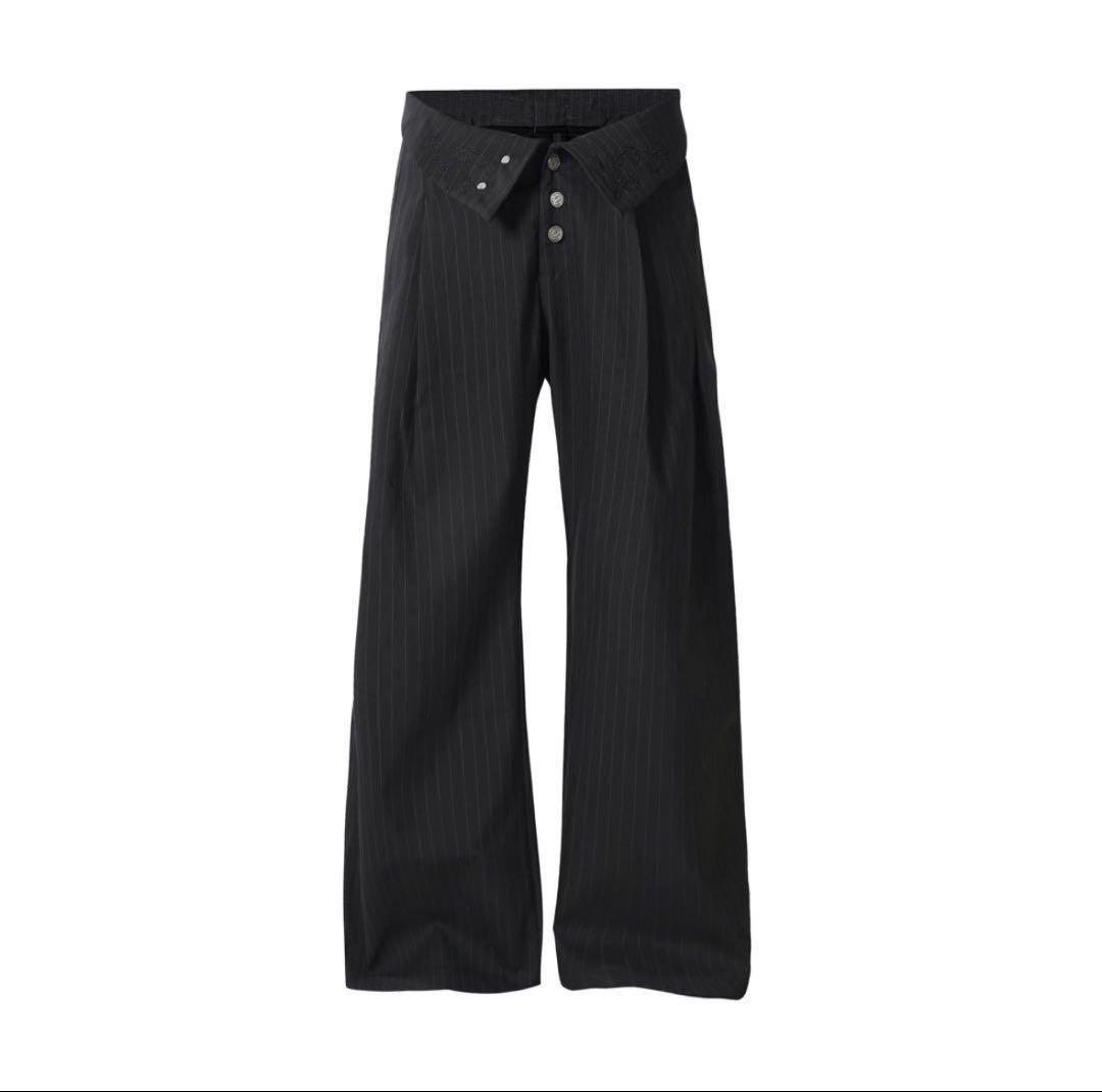 Slacks Embroidered Foldover Waist Wide