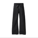 Slacks Embroidered Foldover Waist Wide