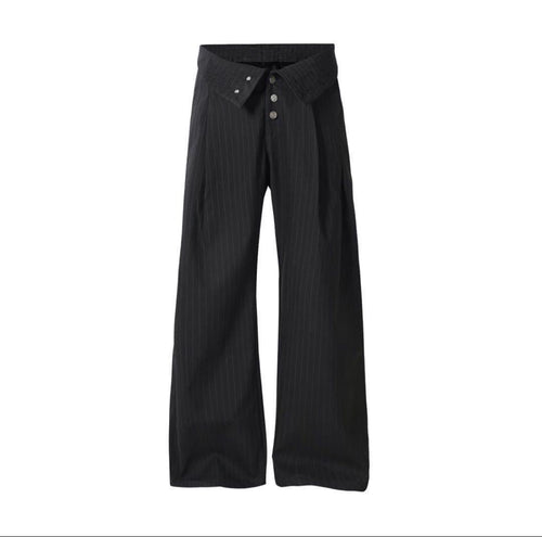 Slacks Embroidered Foldover Waist Wide