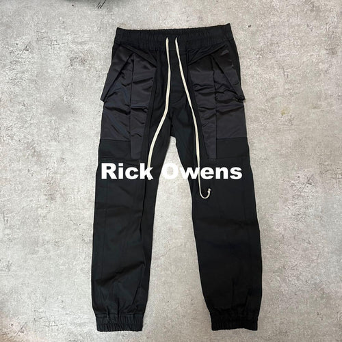 Rick Owens Work Pants, Cargo Painter'S Fog Biker Joggers Black 48