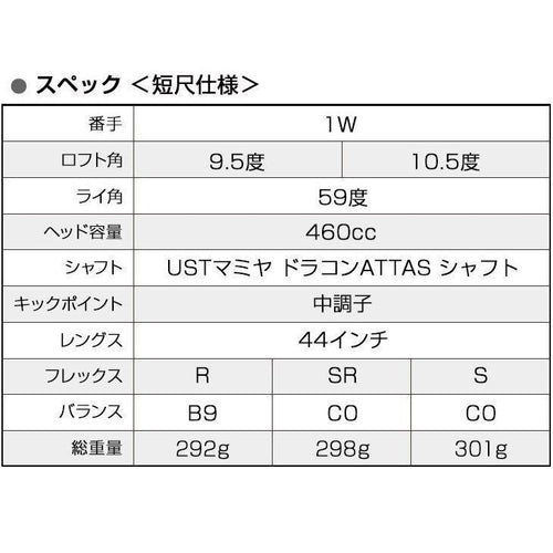 Works Golf Driver 44 9.5 10.5 Ust Attas R Sr S