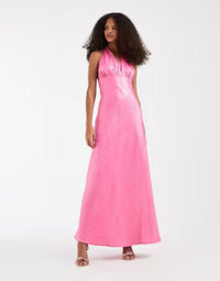 Pieces Long Sleeves, Three Quarter Sleeve Halterneck Shimmery Satin Maxi Dress
