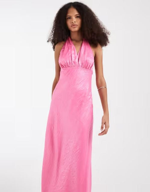 Pieces Long Sleeves, Three Quarter Sleeve Halterneck Shimmery Satin Maxi Dress