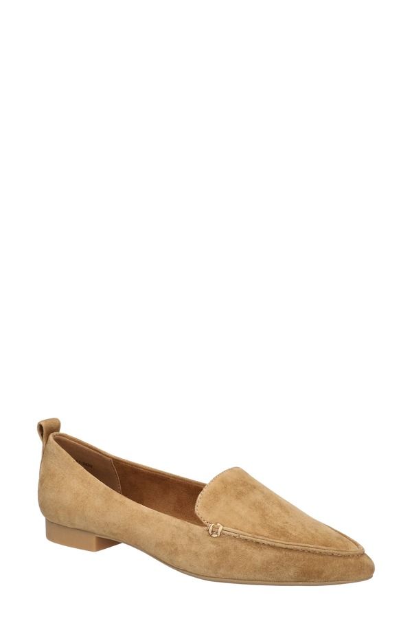 Loafers Leather Shoes Bella Vitalessi Pointed Toe Loafer Cognac Suede
