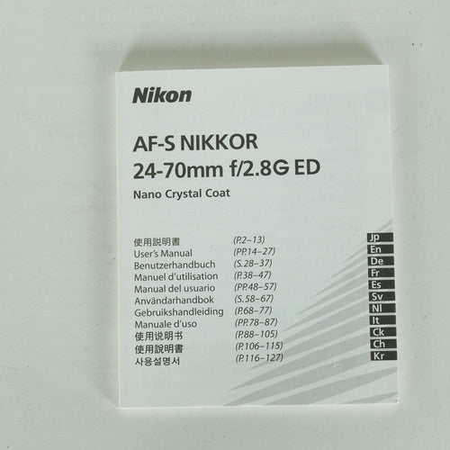 Nikon Lens (Zoom) Af-S Nikkor 24-70Mm F/2.8G Ed F