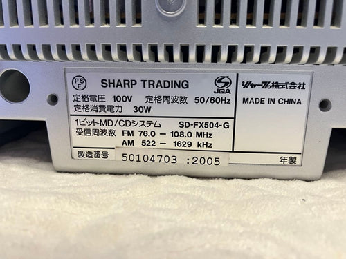 Sharp Mini Component Systems 1Bit Md/Cd Sd-Fx504-G