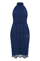 Yumi Kim Long Sleeves, Three Quarter Sleeve Lace Halter Neck Dress Navy
