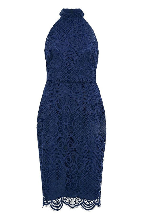Yumi Kim Long Sleeves, Three Quarter Sleeve Lace Halter Neck Dress Navy