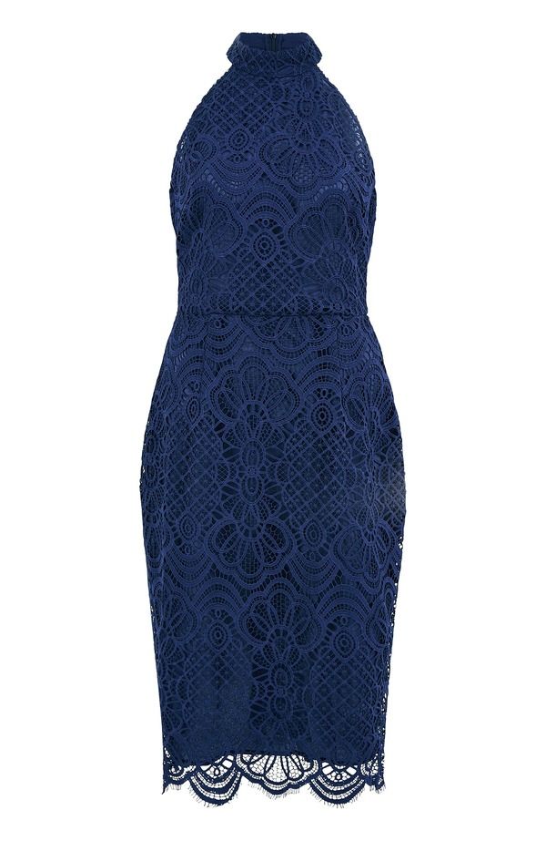 Yumi Kim Long Sleeves, Three Quarter Sleeve Lace Halter Neck Dress Navy