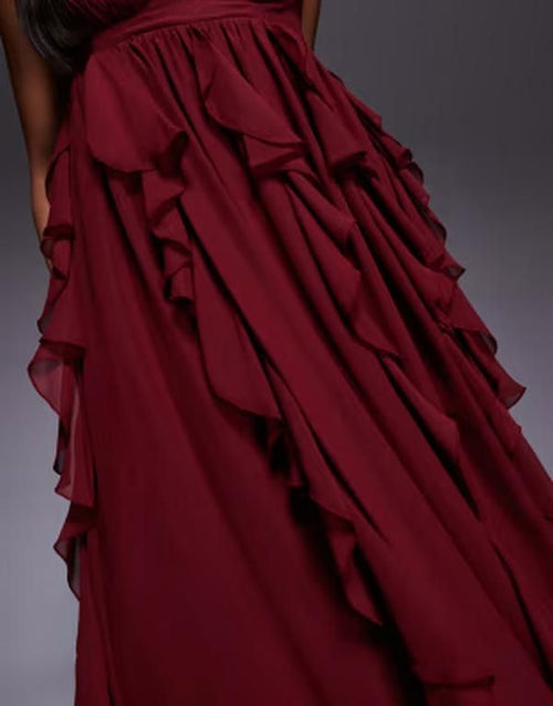 Long Sleeves, Three Quarter Sleeve Asos Luxe Halter Maxi Dress With Waterfall