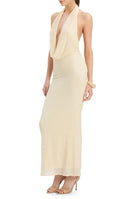 Long Sleeves, Three Quarter Sleeve Bardot Nola Beaded Sequin Cowl Halter Maxi