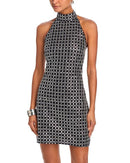 Long Sleeves, Three Quarter Sleeve Rotate Bead Halter Neck Dress Black