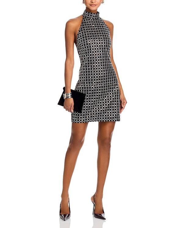 Long Sleeves, Three Quarter Sleeve Rotate Bead Halter Neck Dress Black