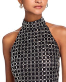 Long Sleeves, Three Quarter Sleeve Rotate Bead Halter Neck Dress Black