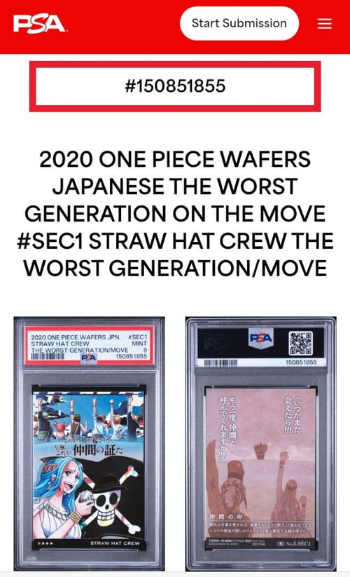 One Piece Card Game Psa 9 Sec1 2020