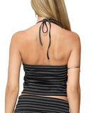 Long Sleeve Edikted Moria Striped Halter Top Black And Gray