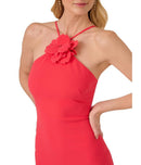 Long Sleeves, Three Quarter Sleeve Adrianna Papell 3D Flower Halter Midi Dress