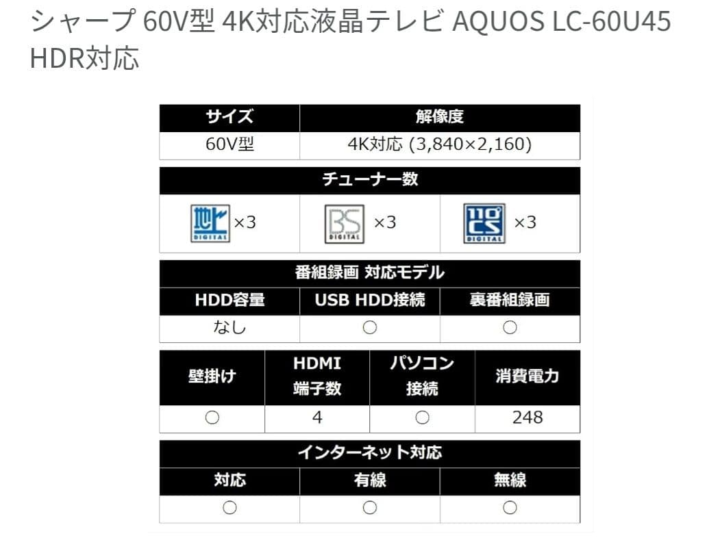 Sharp Lcd Tvs 60V 4K Aquos Lc-60U45Hdr