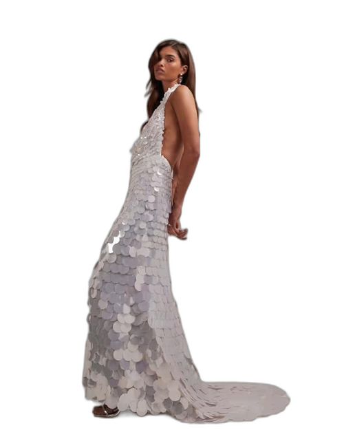 Others Asos Design Large Paillette Sequins Plunge Halter Neck Wedding Maxi