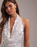 Others Asos Design Large Paillette Sequins Plunge Halter Neck Wedding Maxi