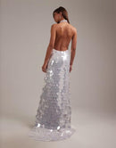 Others Asos Design Large Paillette Sequins Plunge Halter Neck Wedding Maxi