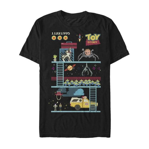 Disney T -Shirt Pixars Toy Story Mens Pixels Retro Video Game Style Tee Black