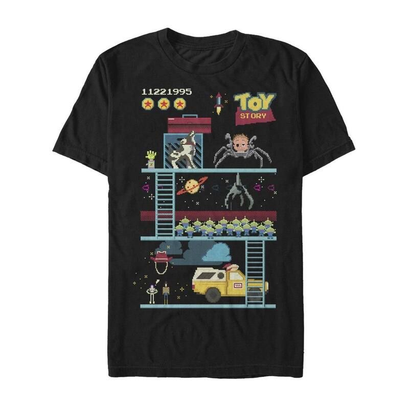 Disney T -Shirt Pixars Toy Story Mens Pixels Retro Video Game Style Tee Black